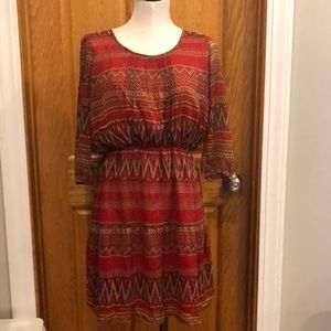 Red pattern dress with long sleeves